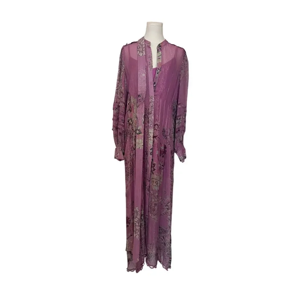 Hermant & Nandita Mavi Kaftan Dress Orchid Purple w/Metallic Thread & Details -M - Picture 11 of 11